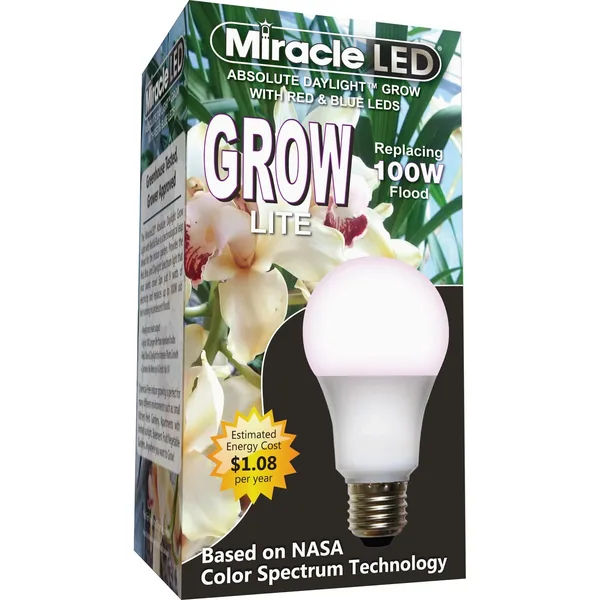 Miracle Led Absolute Daylight Spectrum Grow Lite, Replaces up to 100W, Red & Blue Spectrum Hydroponic LED Grow Bulb