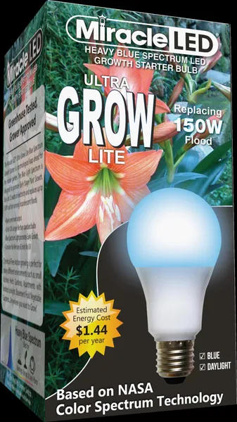 Miracle Led Commercial Hydroponic Ultra Grow Lite, Replaces up to 150W, Blue Spectrum LED Grow Bulb for Seed Starting