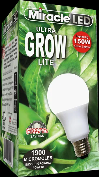 Miracle Led Commercial Hydroponic Ultra Grow Lite - Replaces up to 150W - Full Spectrum Daylight A19 LED Grow Light Bulb
