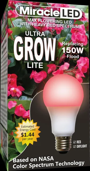 Miracle Led Commercial Hydroponic Ultra Grow Lite - Replaces up to 150W - Red Spectrum Daylight A19 LED Grow Light Bulb