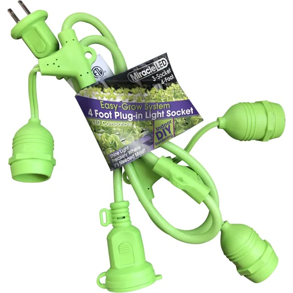 Miracle Led Easy Grow Plug-In Light Sockets, 4-Foot Length, 3 Sockets, Linkable Modular System for Expansion and Growth