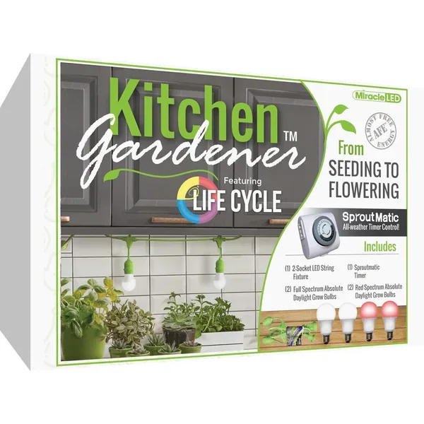 Miracle LED Kitchen Gardener Automatic Grow Kit 150W, 3-Foot Length with 2 Absolute Daylight Full Spectrum Grow Bulbs & Timer - Image 2
