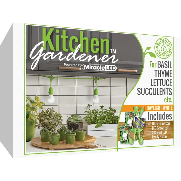 Miracle LED Kitchen Gardener LED Grow Light Kit 150W, 3-Foot Length, with 2 Ultra Grow Lite Full Spectrum Grow Bulbs