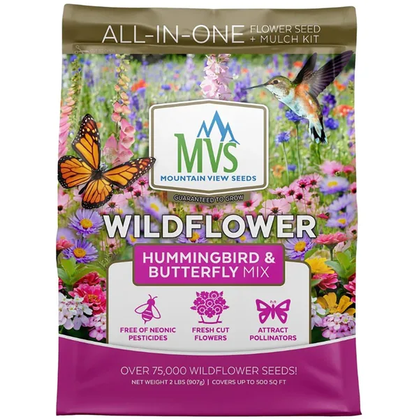 MVS 2 lbs Wildflower Butterfly and Hummingbird Mix Seed with Mulch Kit
