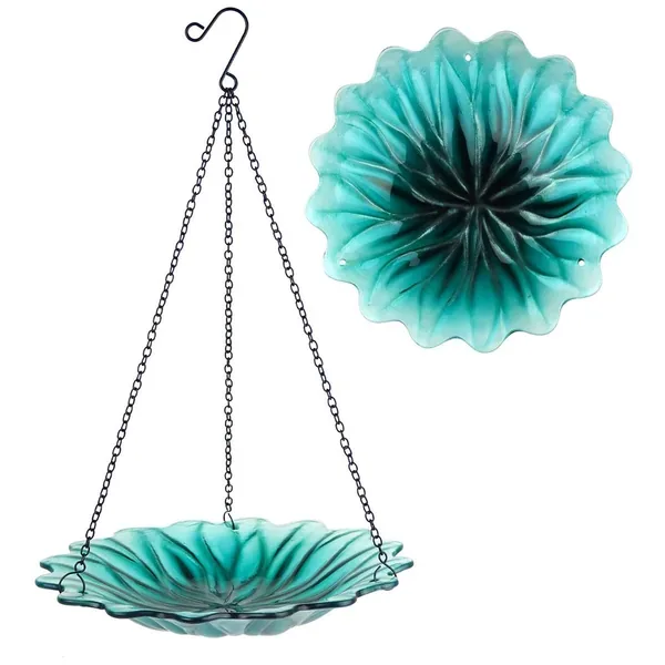 Natures Way 11in EcoCycle Hanging Birdbath Turquoise Dahlia - Image 2