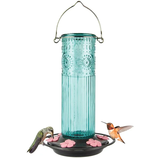 Natures Way 28oz Antique Glass Gravity Hummingbird Feeder Teal - Image 2