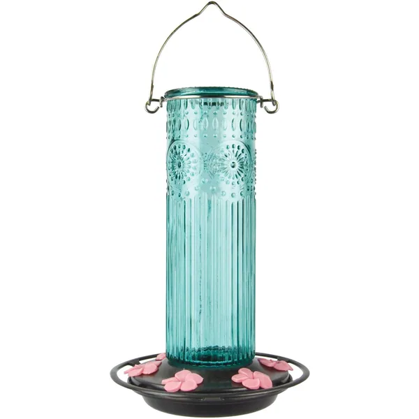 Natures Way 28oz Antique Glass Gravity Hummingbird Feeder Teal