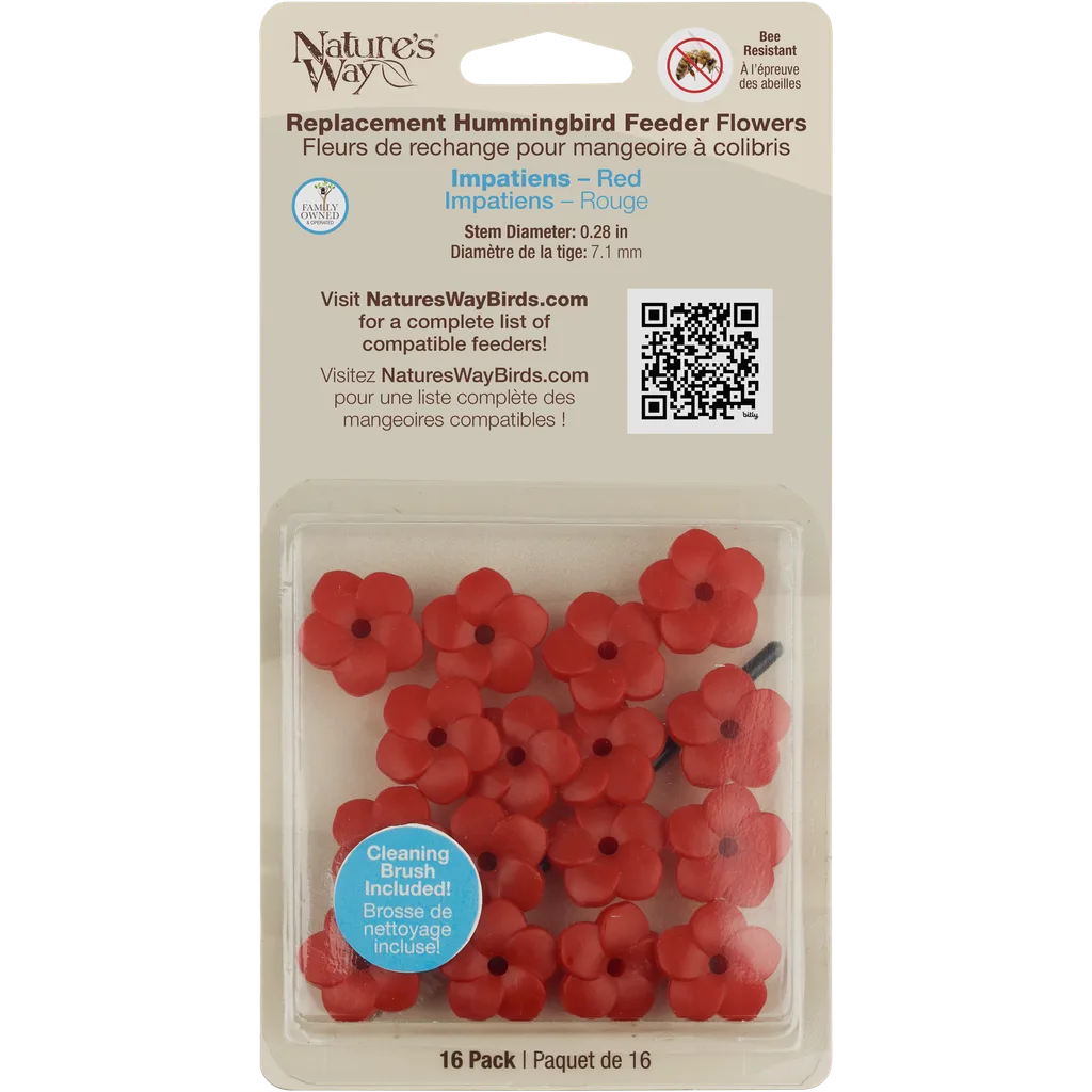 Natures Way Hummingbird Replacement Flowers w/ Cleaning Brush Red Impatiens - Image 2