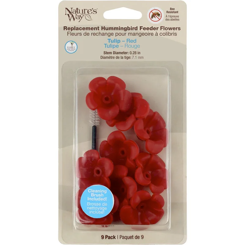 Natures Way Hummingbird Replacement Flowers w/ Cleaning Brush Red Tulip - Image 2