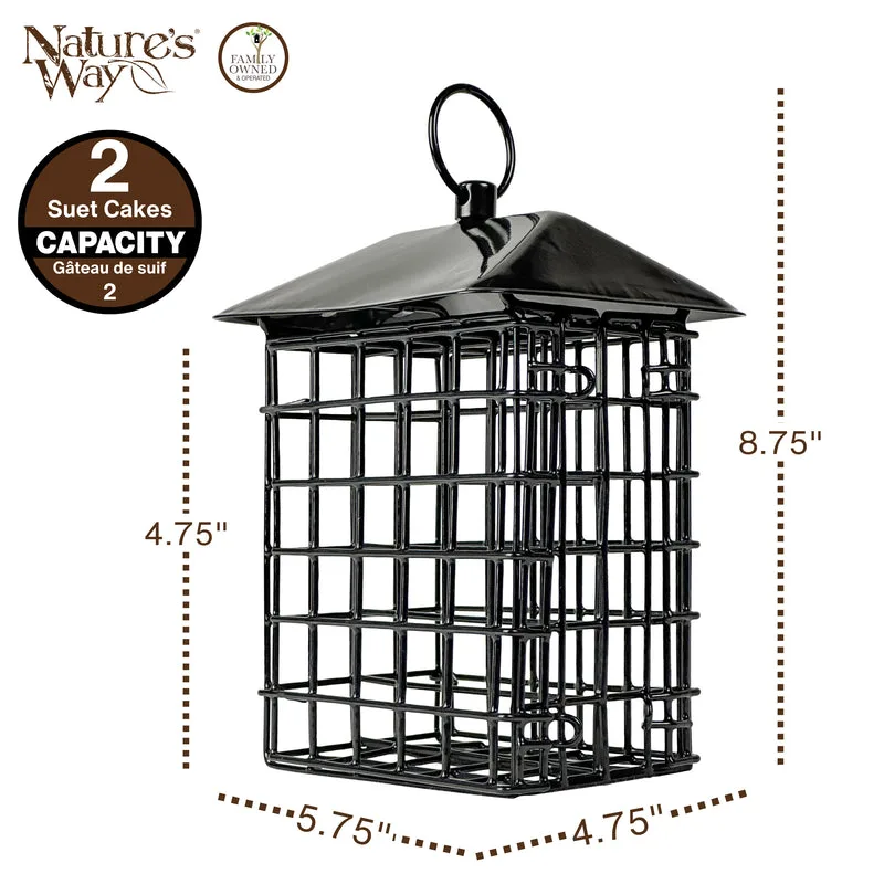 Natures Way Metal Suet Cage Bird Feeder w/ Roof 2 Cake Black - Image 2