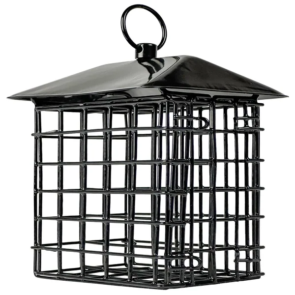 Natures Way Metal Suet Cage Bird Feeder w/ Roof 2 Cake Black