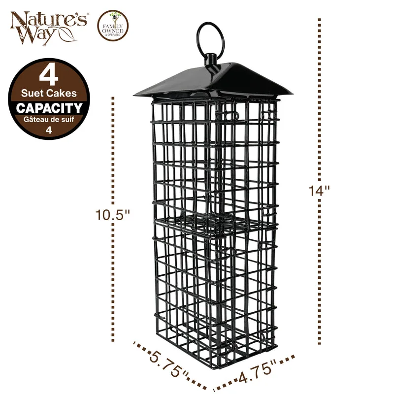 Natures Way Metal Suet Cage Bird Feeder w/ Roof 4 Cake Black - Image 2