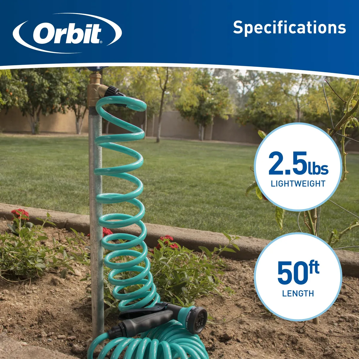 Orbit 50' Coil Hose with Nozzle Turquoise - Image 2