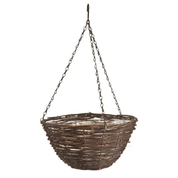 Panacea 14" Black Rattan Natural Hanging Basket