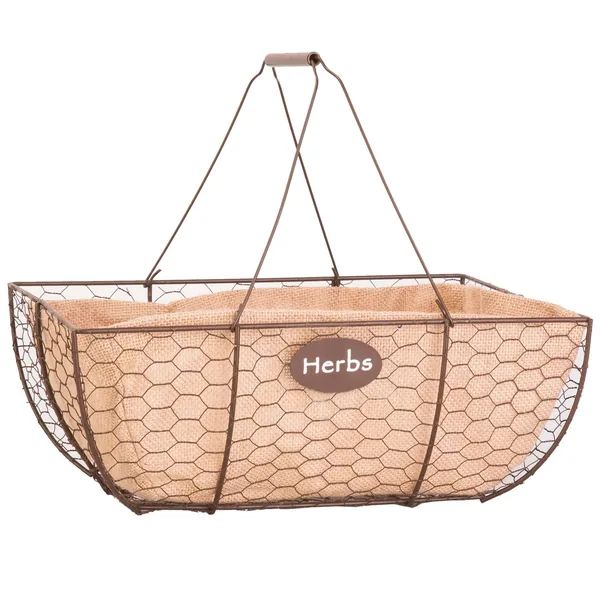 Panacea 14" Herb Basket With Burlap Liner Rust