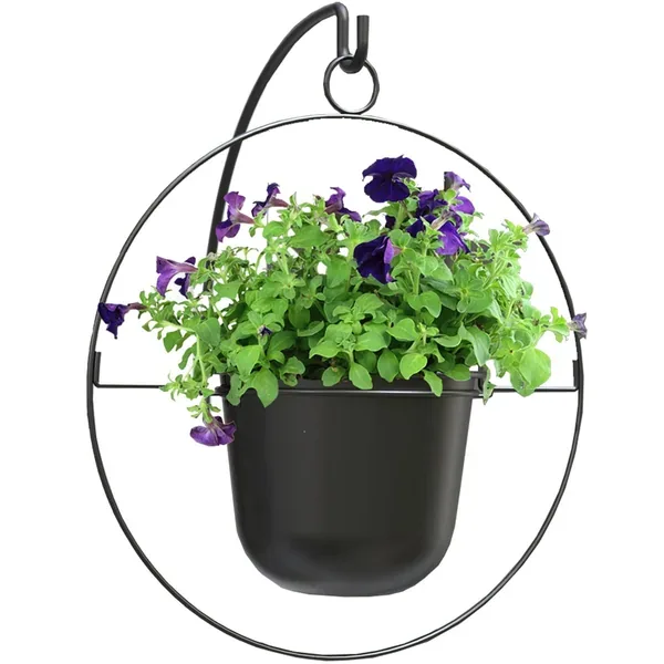 Panacea 17" Modern Farmhouse Round Ring with 9" Hanging Planter Matte Black - Image 2