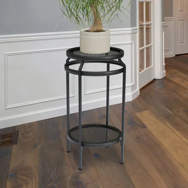 Panacea 20" New Age Embossed Plant Stand Matte Black - Image 2