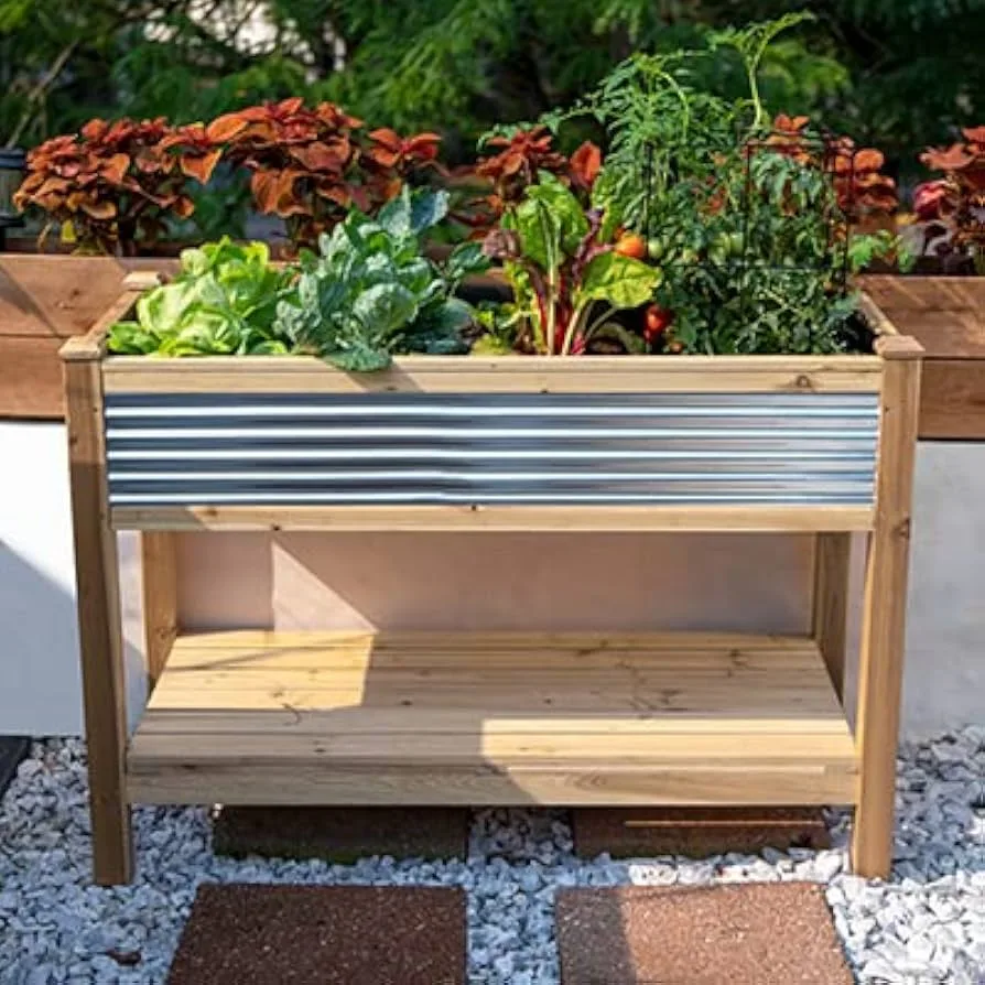 Panacea 4'x2' Galvanized & Cedar Elevated Garden Planter with Liner - Image 2