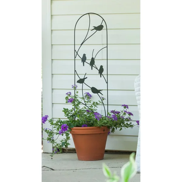 Panacea 40" Perched Bird Pot Trellis Black
