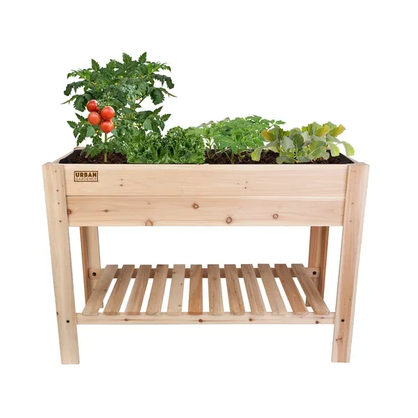 Panacea 47.5"x22"x33" Cedar Elevated Planter With Liner & Shelf - Image 2