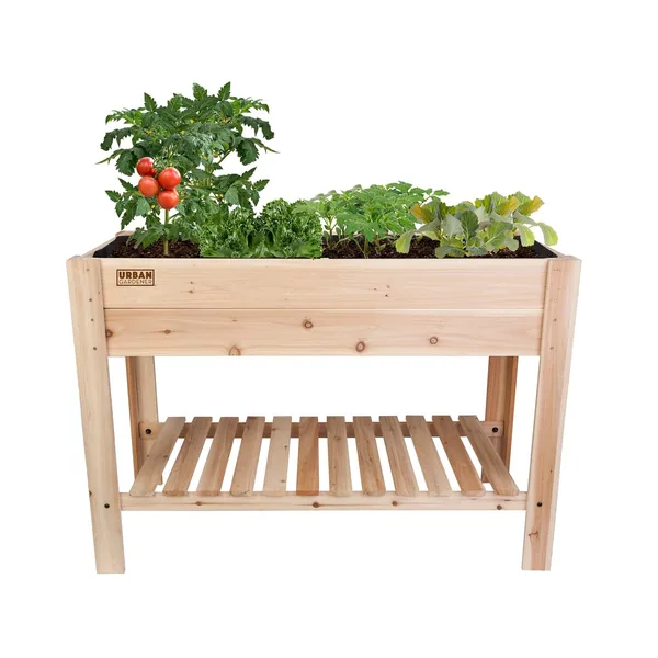 Panacea 47.5"x22"x33" Cedar Elevated Planter With Liner & Shelf