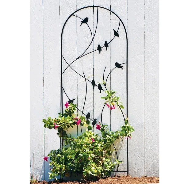 Panacea 72" Perched Bird Trellis Black