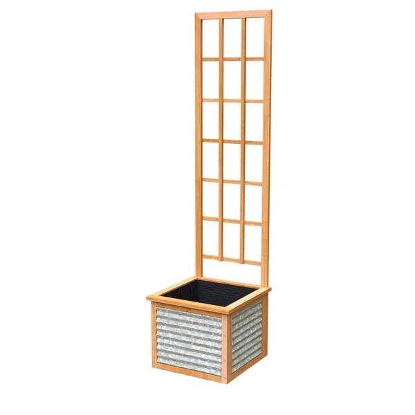 Panacea 76"x16" Galvanized & Cedar Square Planter Box with Trellis - Image 2