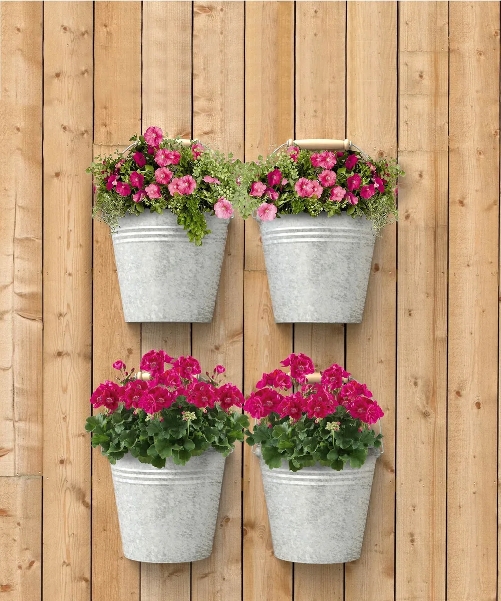 Panacea Aged Galvanized Half Rnd Wall Buckets Wood Handle - Image 2