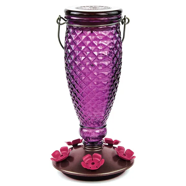 Perky Pet 24oz Glass Top Fill Hummingbird Feeder Diamond Wine - Image 2