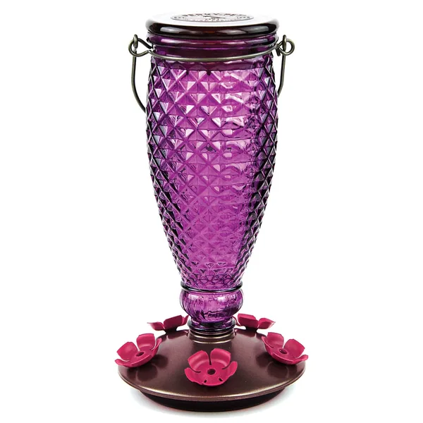 Perky Pet 24oz Glass Top Fill Hummingbird Feeder Diamond Wine
