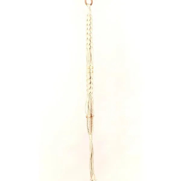 Primitive 42" Beaded Cotton Woven Plant Hanger - Image 2