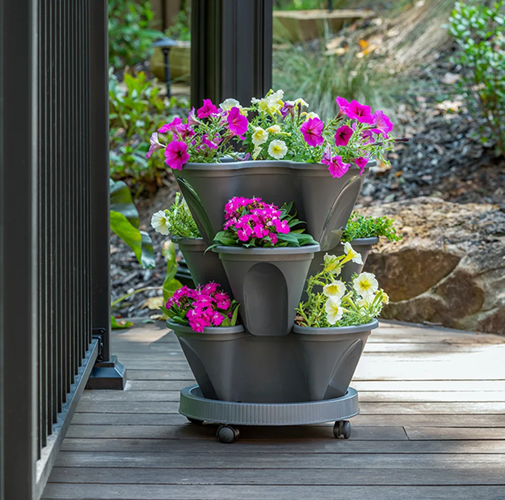 Southern Patio Berry 3 Layer Planter Black Plus Base - Image 2