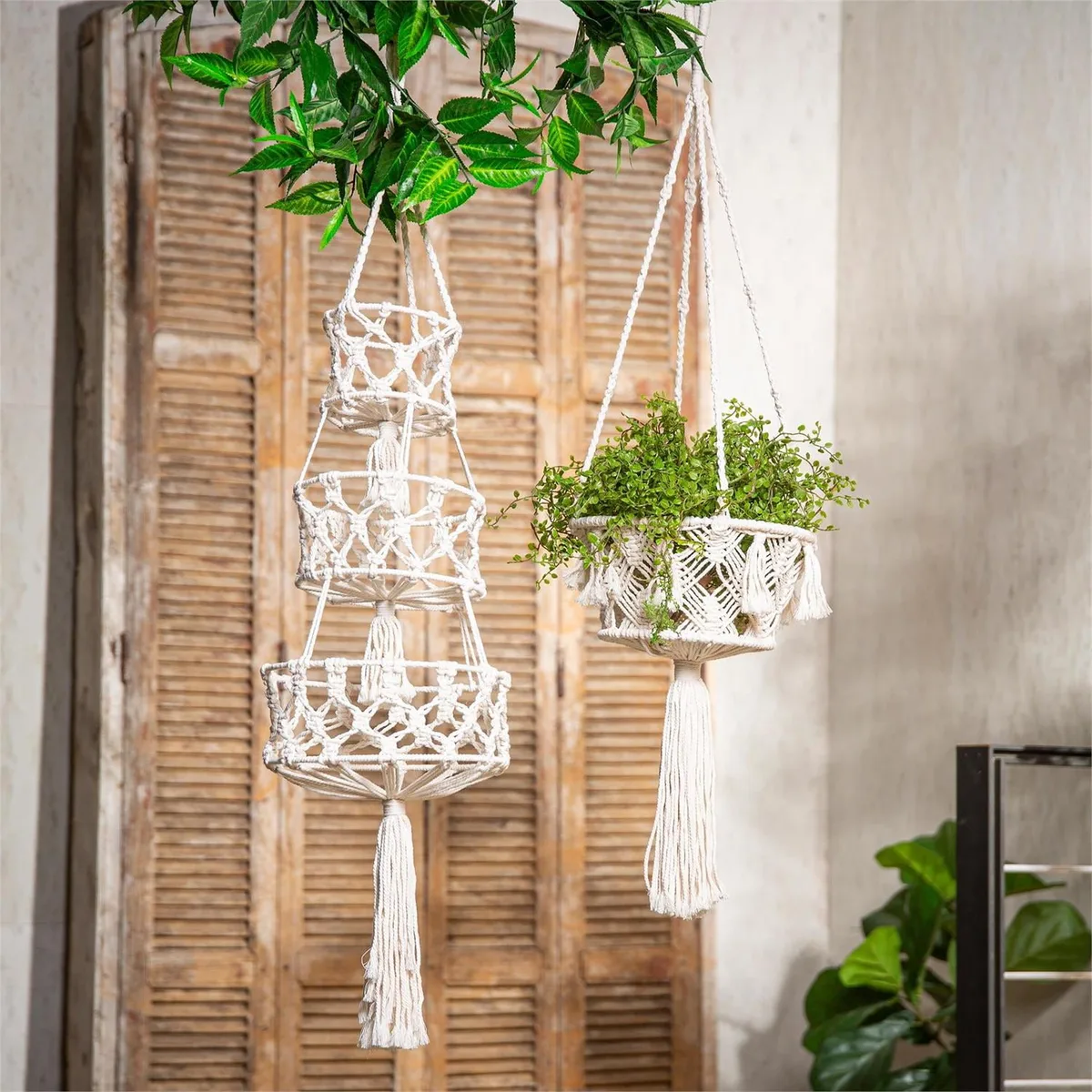 SSI Hang Planter Ivory with Wind Chime Rack - Image 2