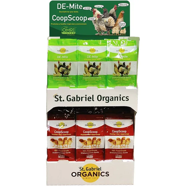 St Gabriel 18pc Poultry Combo Diatomaceous Earth Display (9) 20oz Coop Scoop and (9) DE-Mite