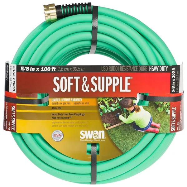 Swan 5/8"x100' Soft & Supple Hose Reinforced Rubber/Vinyl Garden Hose