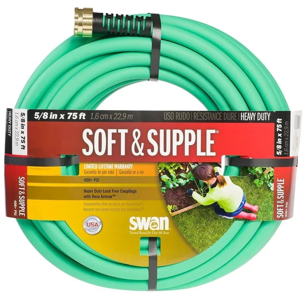 Swan 5/8"x75' Soft & Supple Reinforced Rubber/Vinyl Garden Hose