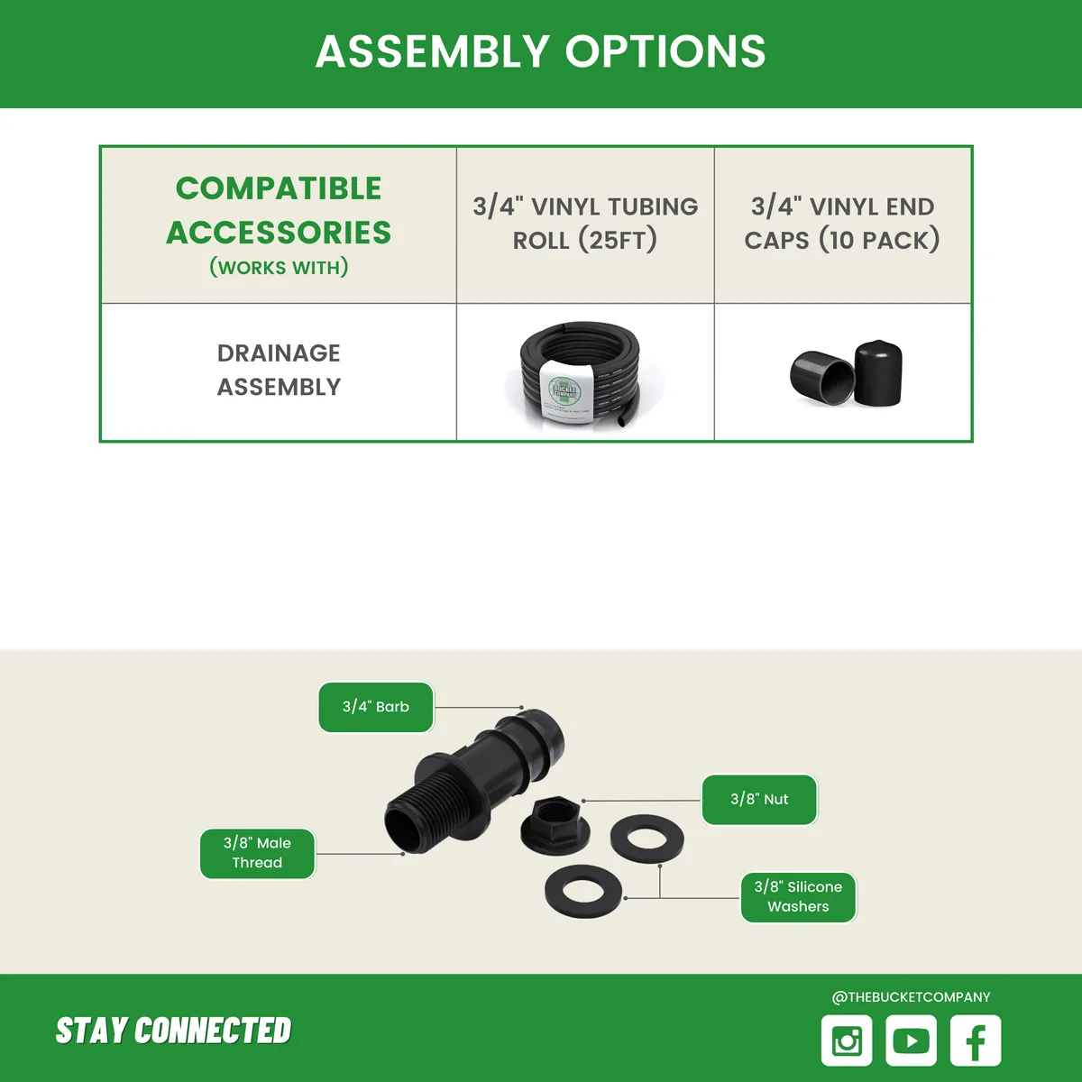 3/8" MPT w/ Nut & Gaskets - 3/4" Straight Barb Adaptor - Image 2