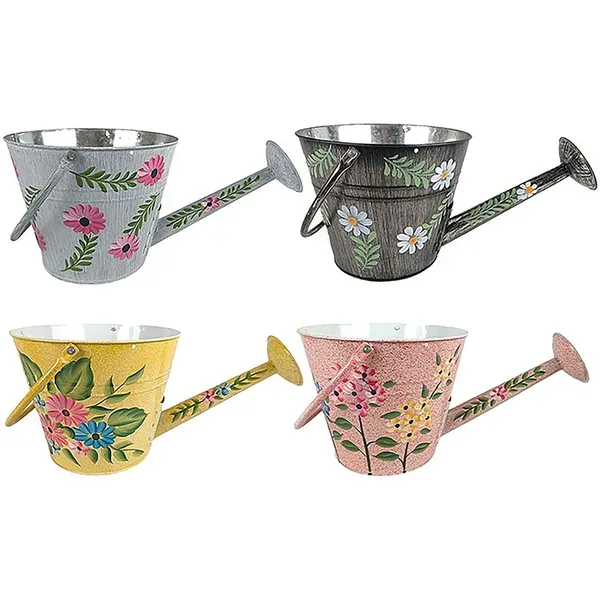 VCS 10" KD Watering Can Planters Hand Painted Floral - Image 2