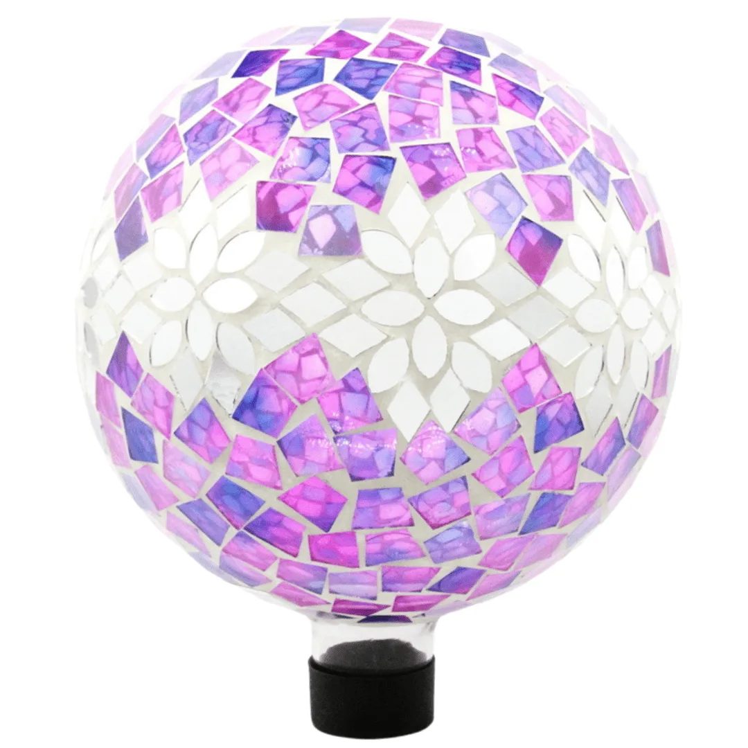 VCS 10" Silver & Pink Floral Glass Globe w/ Hanging Chain - Image 2