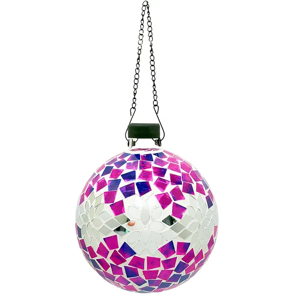 VCS 10" Silver & Pink Floral Glass Globe w/ Hanging Chain