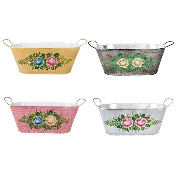VCS 17" Handpainted Floral Oval Planters