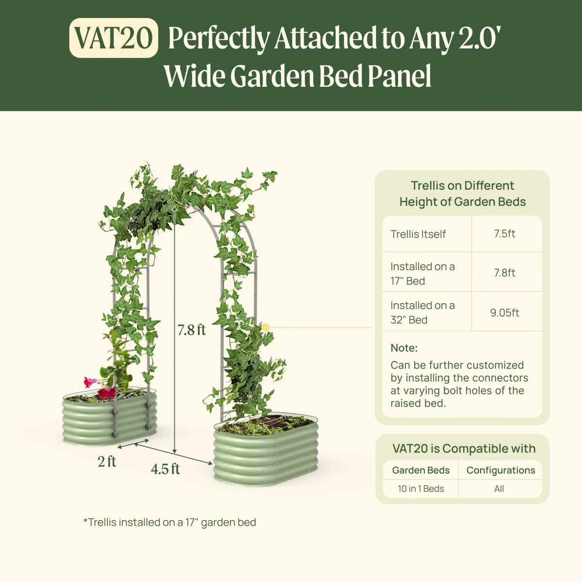 Vego Garden 2' Modular Arch Trellis System Single Section