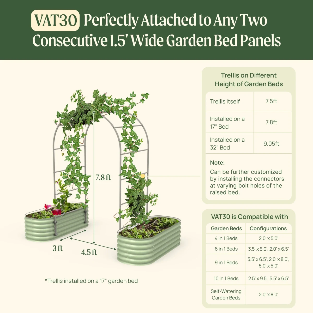 Vego Garden 3' Modular Arch Trellis System Single Section