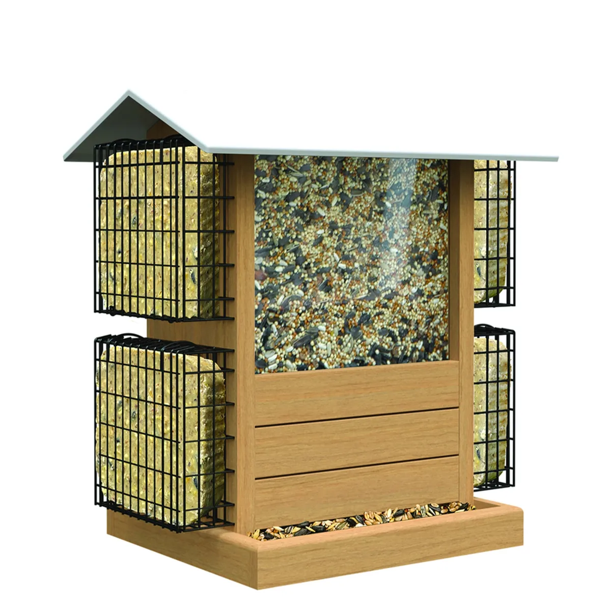 Woodlink Nordic Deluxe Ranch Feeder with Teak Finish White Metal Roof 4 Suet Cages - Image 2