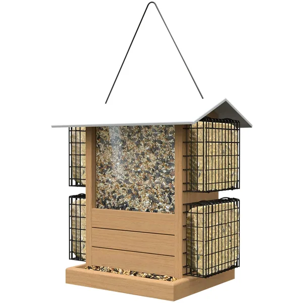 Woodlink Nordic Deluxe Ranch Feeder with Teak Finish White Metal Roof 4 Suet Cages