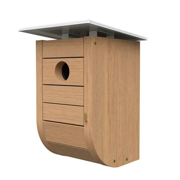 Woodlink Nordic Modern Bluebird House with Teak Finish White Metal Roof - Image 2