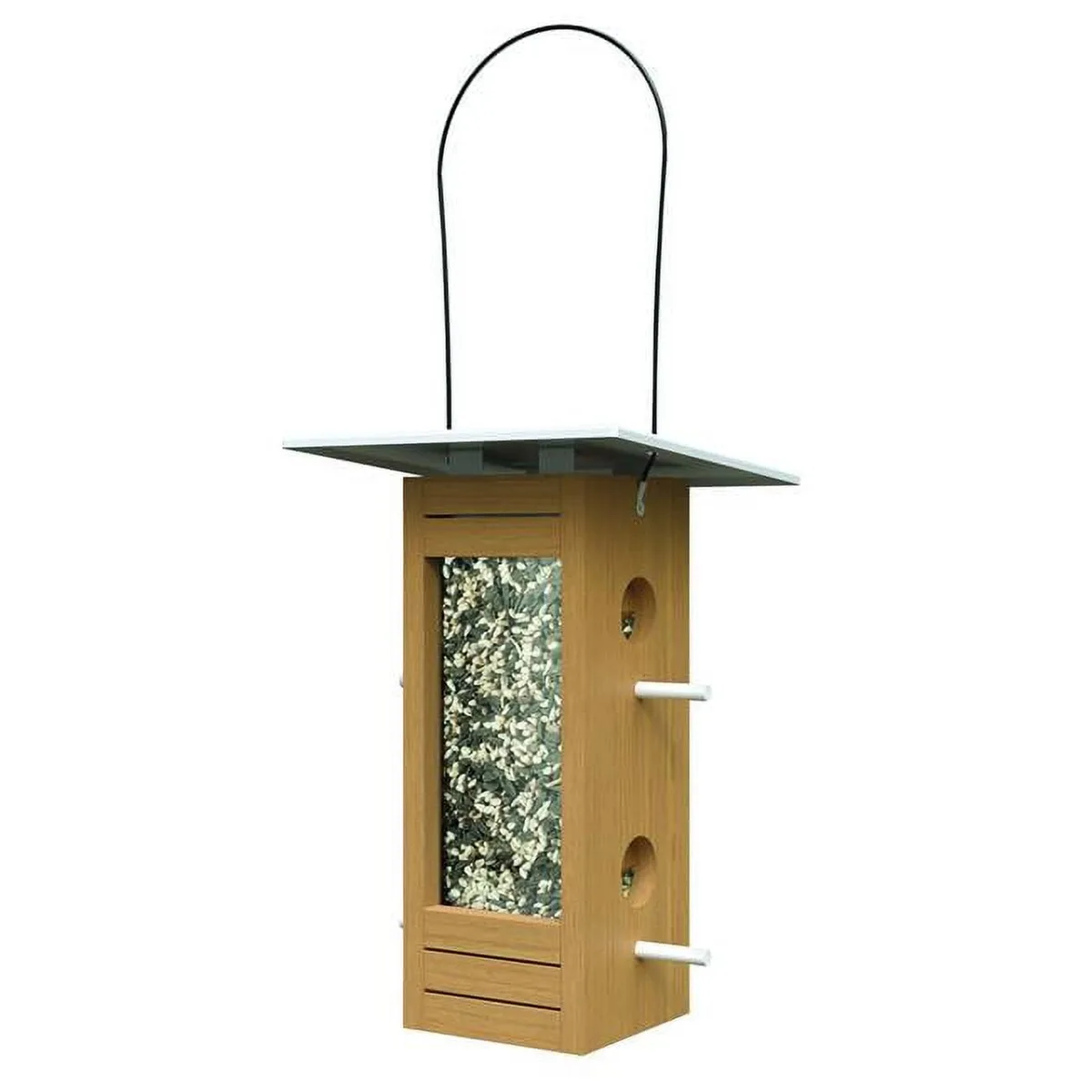 Woodlink Nordic Tall Hopper Feeder with Teak Finish White Metal Roof - Image 2
