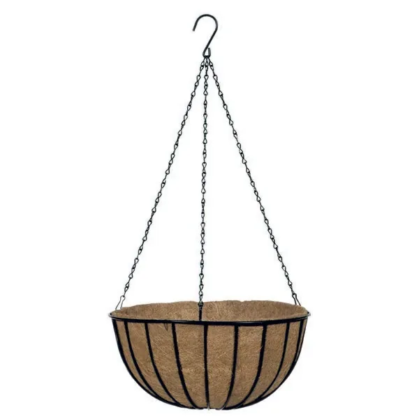 WSP 12" Black Traditional Hanging Basket with Coco Liner - Image 2